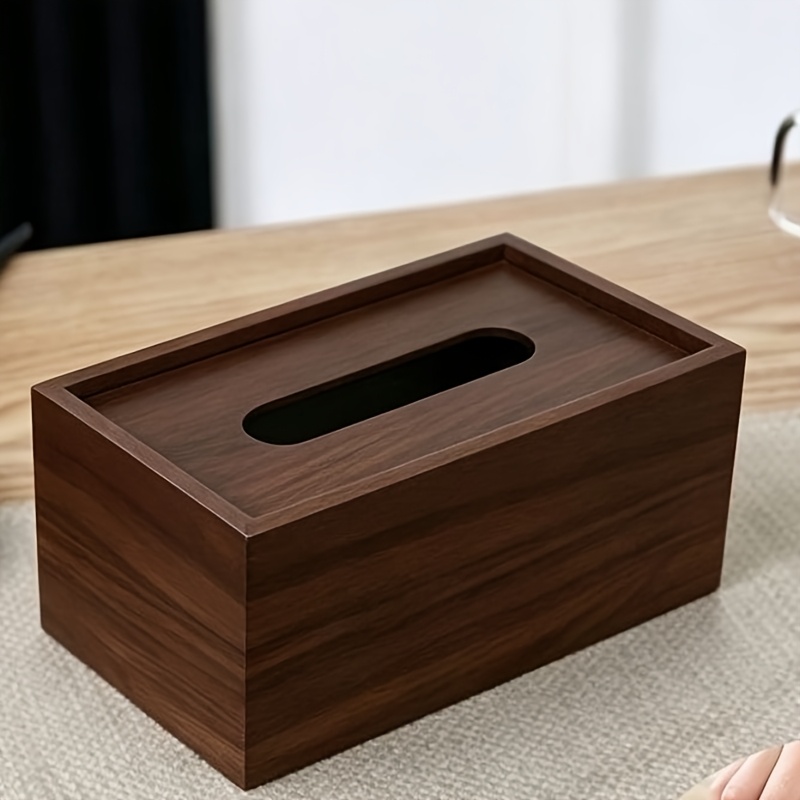TEMU Boîte à mouchoirs couleur noix avec couvercle coulissant - Porte-serviettes de bureau pour salon