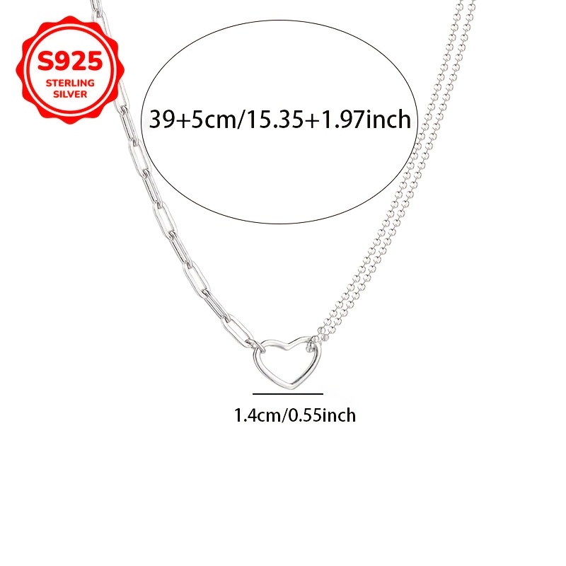 S925 Silver Asymmetric Heart Necklace, Charming Gift