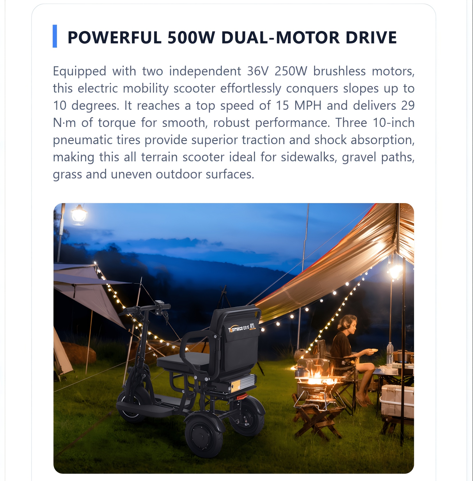 3 wheel electric scooter for seniors, 500w dual motor lightweight folding mobility trike, 300 lbs capacity, airline approved removable battery for travel Product details 6