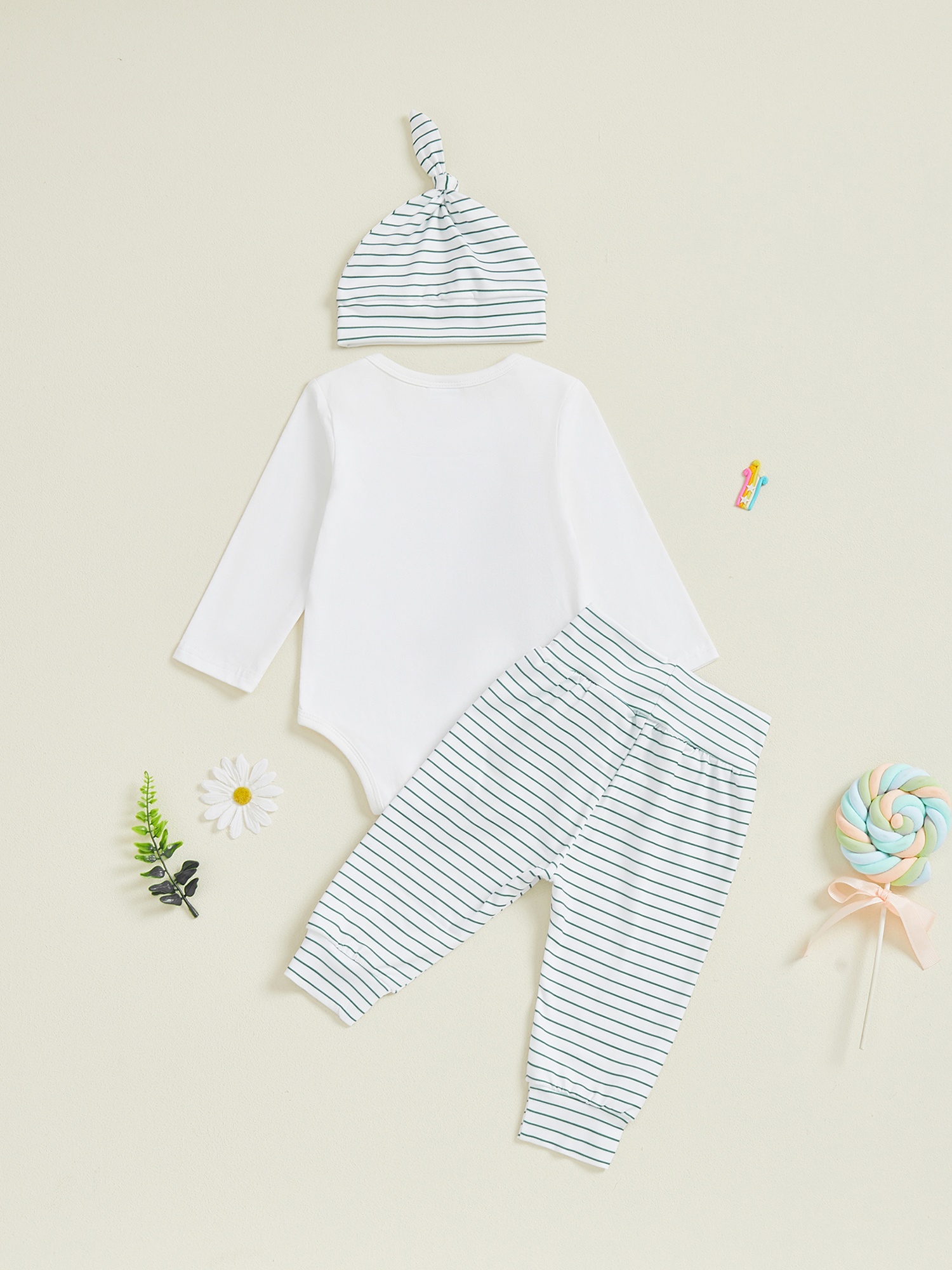 Newborn Boy Letter Print Long Sleeve Romper with Stripe Pants