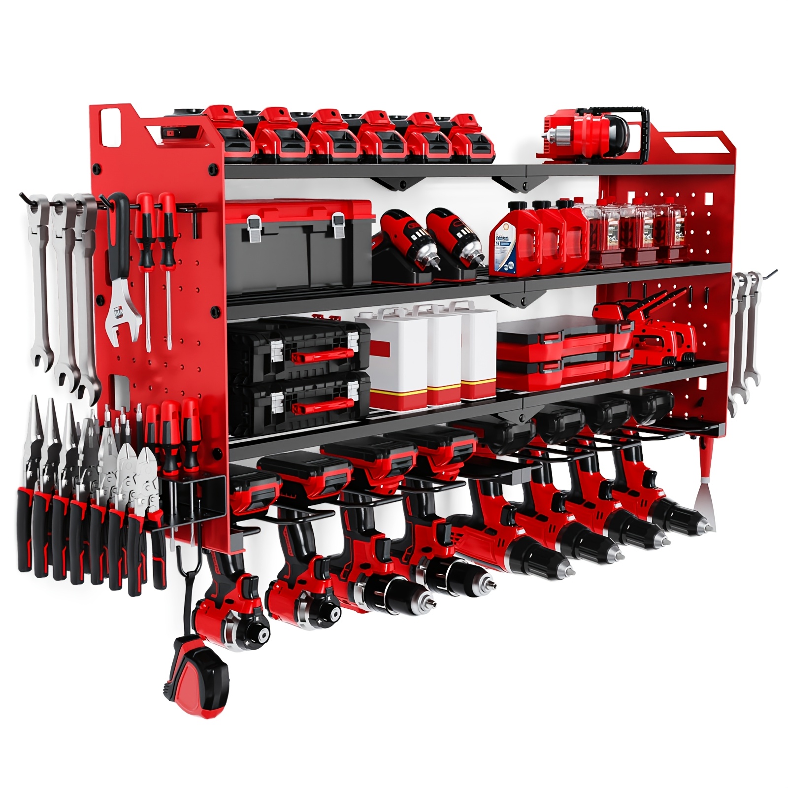Image of 4-layer Power Tool Organizer Wall Mount, Power Tool Storage Rack With 8 Cordless Drill Slots, Heavy Duty Tool Organization Rack, Wall-mounted Garage Tool Shelf, Storage Racks