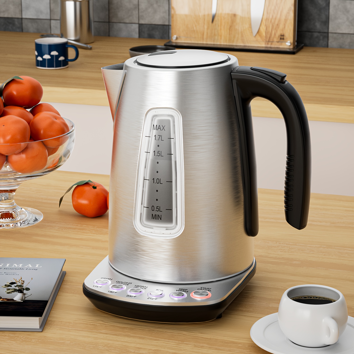 

Electric Kettle Temperature Control With 4 , 1.7l Hot Water Kettle Electric, Stainless Steel Kettle For Boiling Water, 1h , Fast Boiling Water Boiler & Heater