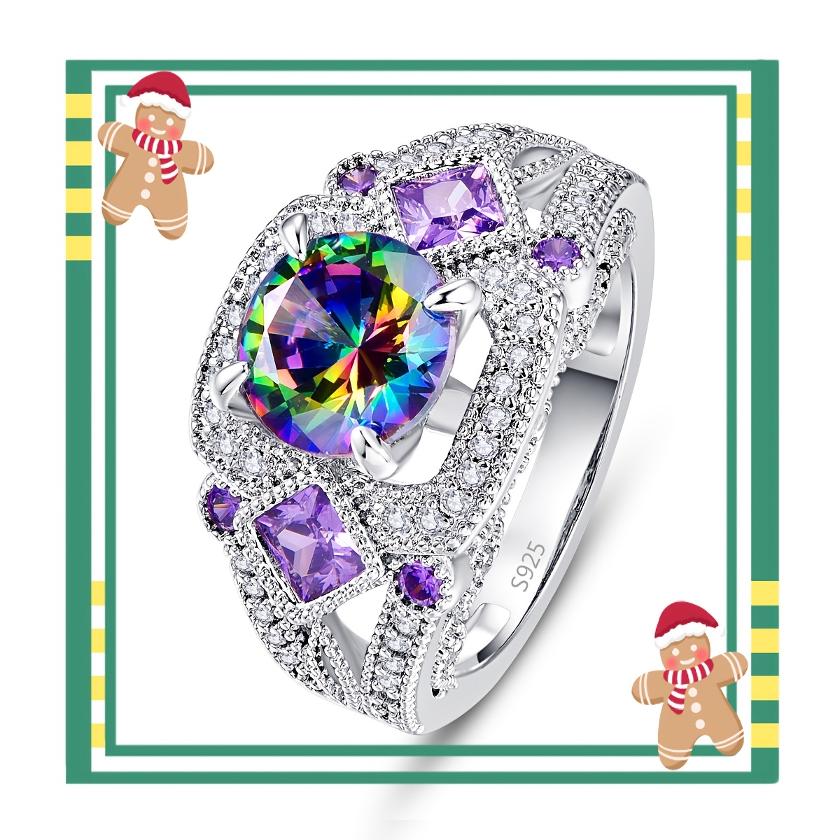 

1pc Ladies' Fashion Ring, 925 Sterling Silvery, Inlaid With 5a Colorful Zirconia, With Exquisite Horse-, Suitable For , Parties, Holidays, , Christmas And Thanksgiving, Etc., Weighing Of Silvery