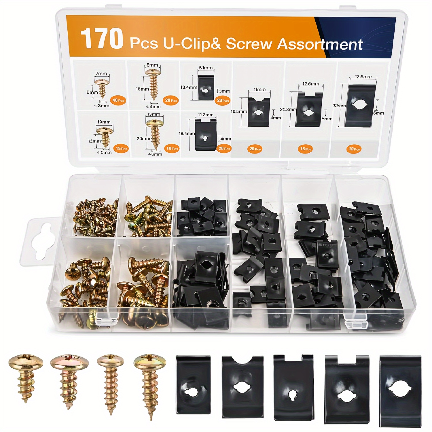 

170pcs, 9 Different Sizes Of Automotive U-nuts And Screw Clips, Instrument Panel Internal Replacement Parts Combination Kit