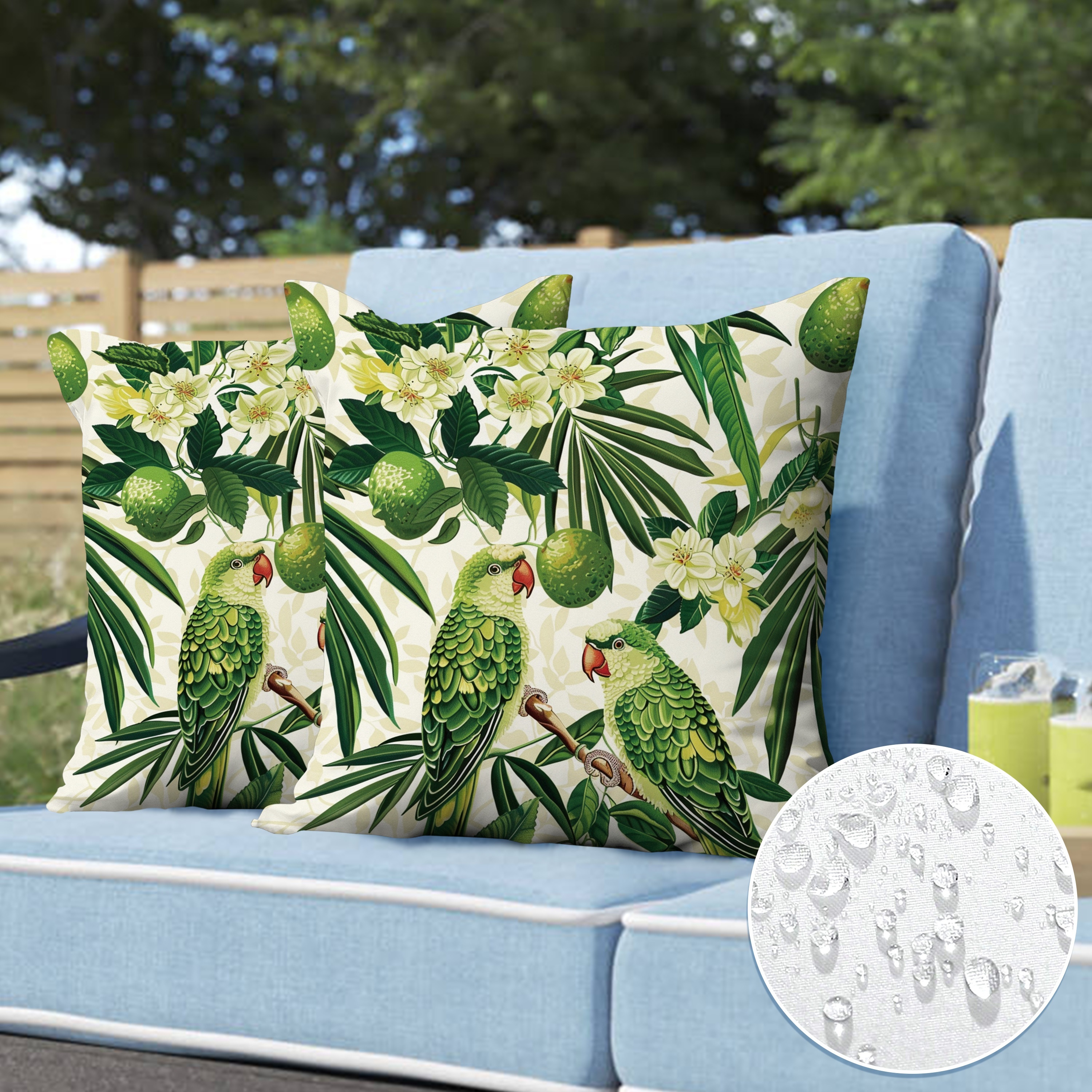 

2pcs, Waterproof Twill Outdoor Throw Pillow Covers, Rustic Parrot Leaf Floral Green Outdoor Throw Pillow Covers 18*18 Inch, For Patio Garden Deck Outdoor Furniture Swing Deep Seat Bed Sofa Decoration
