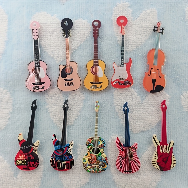 TEMU 10pcs Fashion Music Guitar Acrylic Pendant, Charming Versatile Fashion Ornament, Ideal Accessories For Necklace, Bracelet, Keychain, Earrings, Phone Cases Chain, Jewelry Making