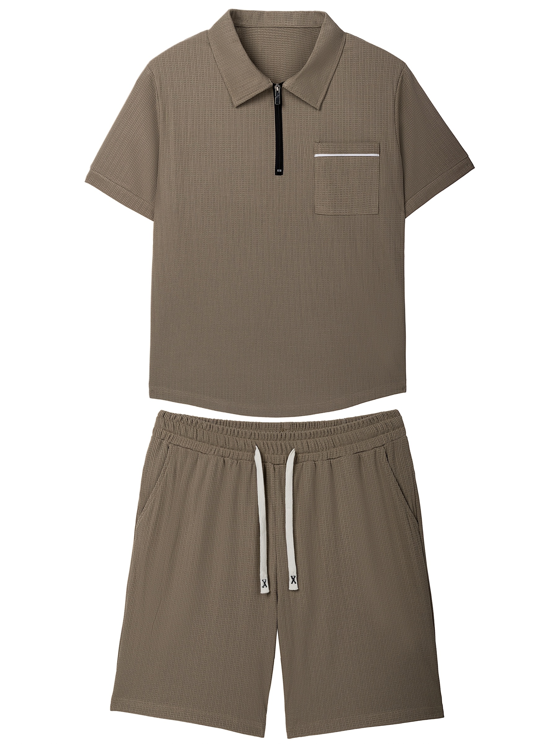 Ensemble polo et short décontracté d'été pour homme avec couleur unie, manches courtes et détail de poche