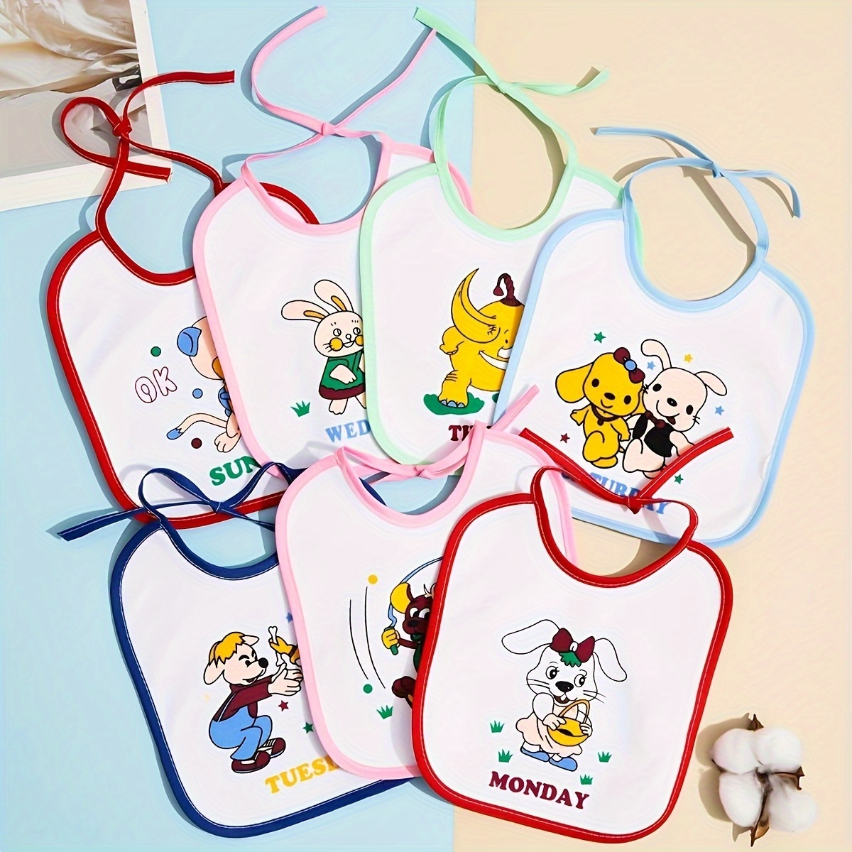 

7pcs Waterproof Bib Set - Assorted Colors, Cotton Feeding & Bibs For