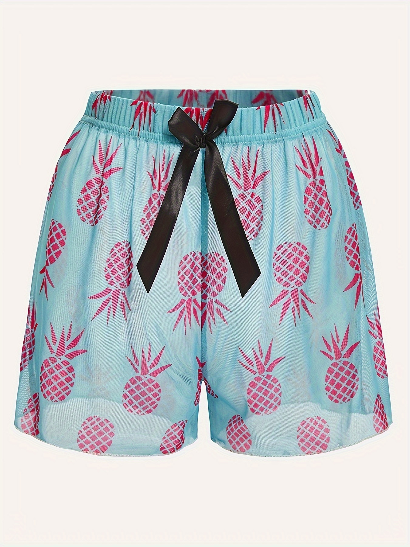 Shorts De Malla Estampada De Pi a Cintura El stica Con Cord n