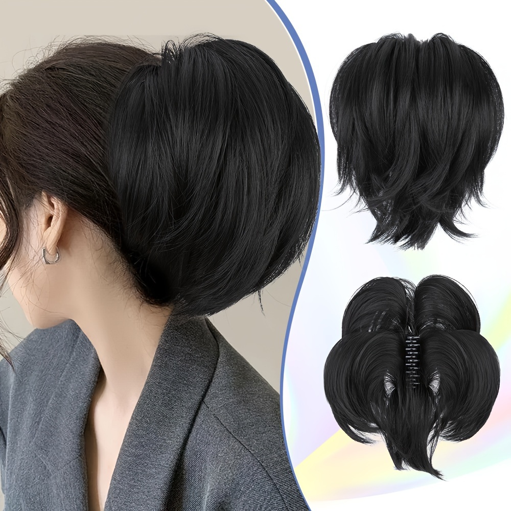 messy bun hair piece 8 inch claw clip in short straight - Temu display picture 1