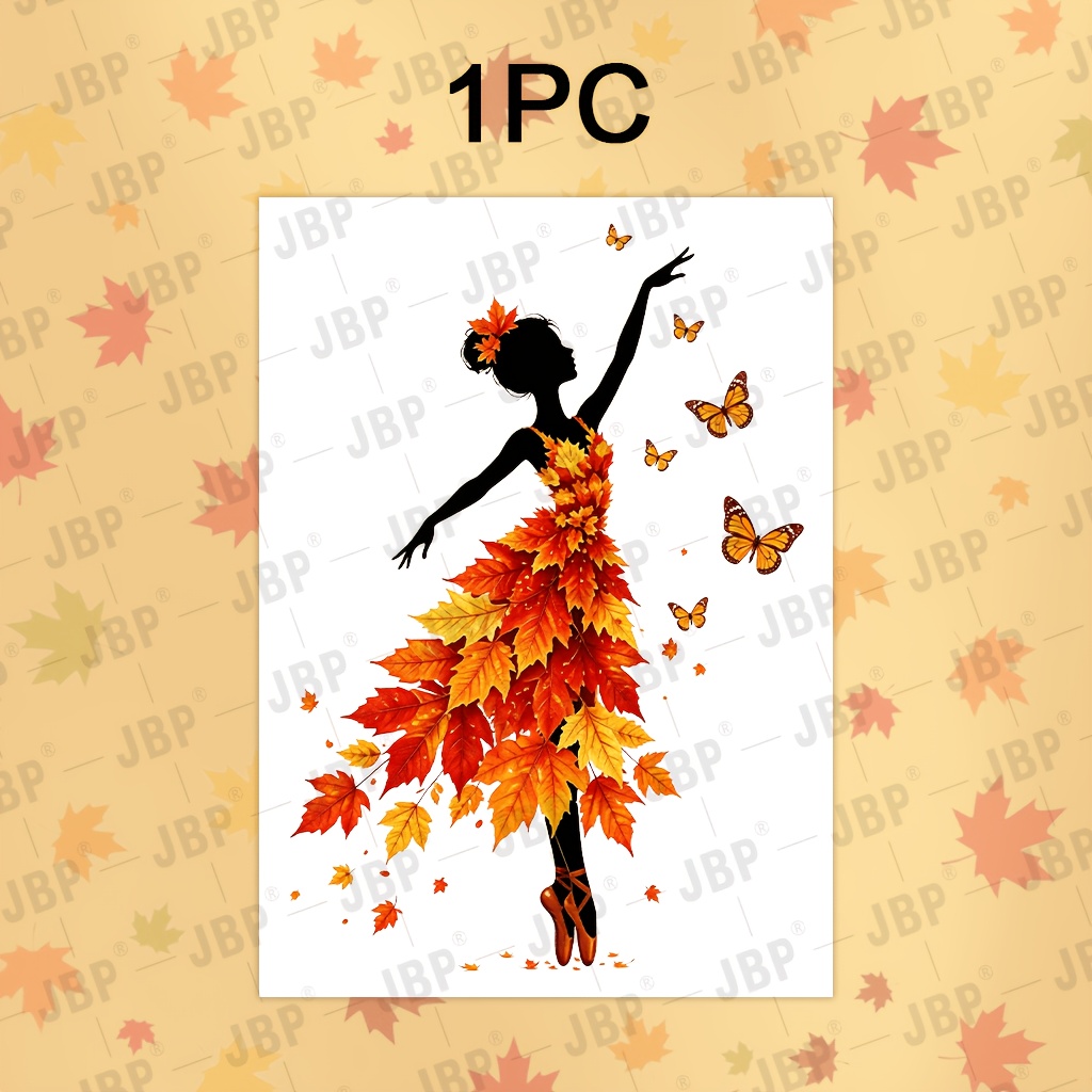 TEMU Autocollant de fenêtre 1 pièce silhouette de danseuse de ballet avec , jupe à feuilles d'érable dansant avec des papillons, illustration ,