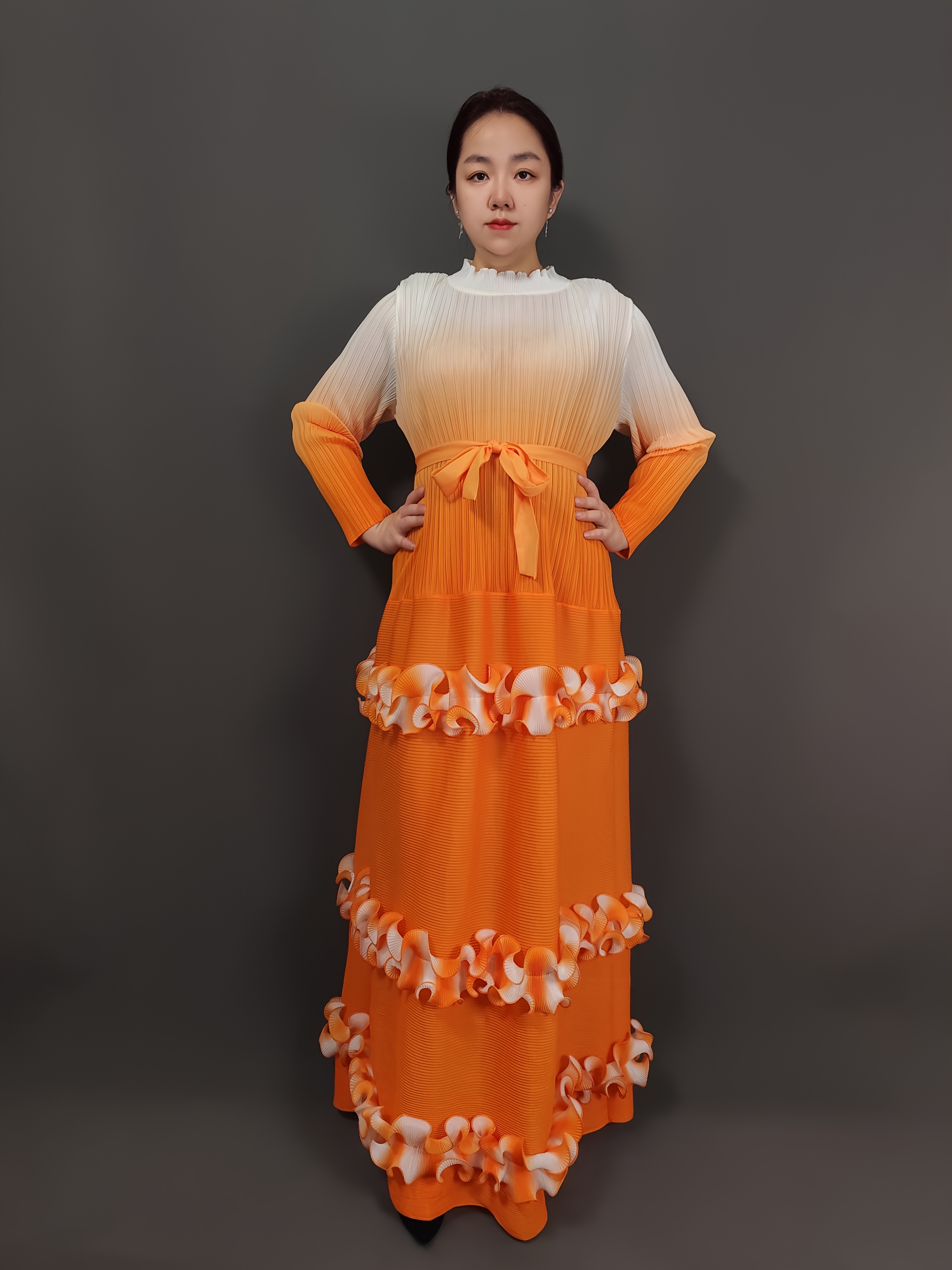 beige frill sleeve women summer maxi dress Beige Ruffled Maxi Dress with Layered Ruffles - Wavekiss main image 1