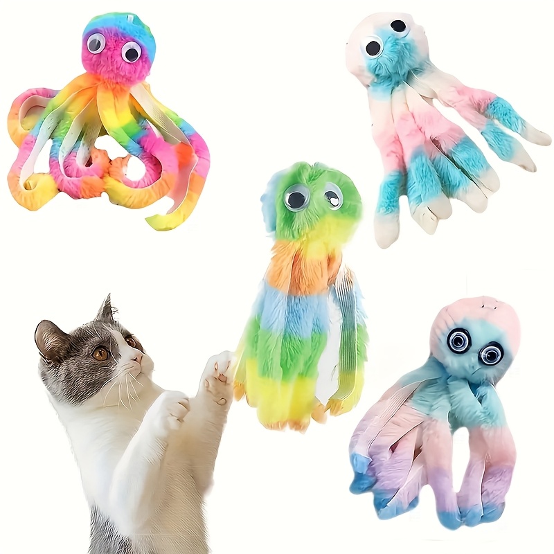 1pc/3pcs Random Color Multi-Colored Octopus Stuffed Cat Toy: Fun Interactive Game, Firm Tooth Replacement Head, Bright Colors, Perfect for Indoor Cats, Pet Additions, Without Battery