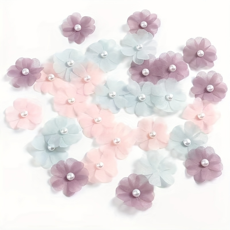 20pcs Double--dimensional Pearl Mesh Fairy Flower Appliques For Home Diy Hair Accessories, Brooches, Dresses, Clothing And Hat Decorations