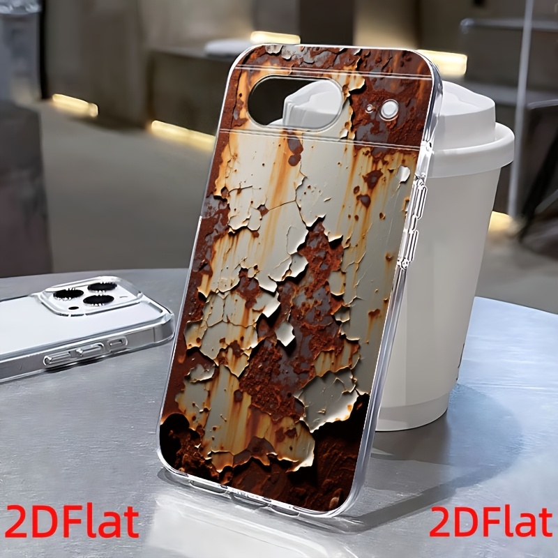 TEMU Phone Case - 2d Flat Retro Distressed Style Rust Texture, Silvery And Brown , Simulated Rust And Peeling Effect, Suitable For Google Phone Cases