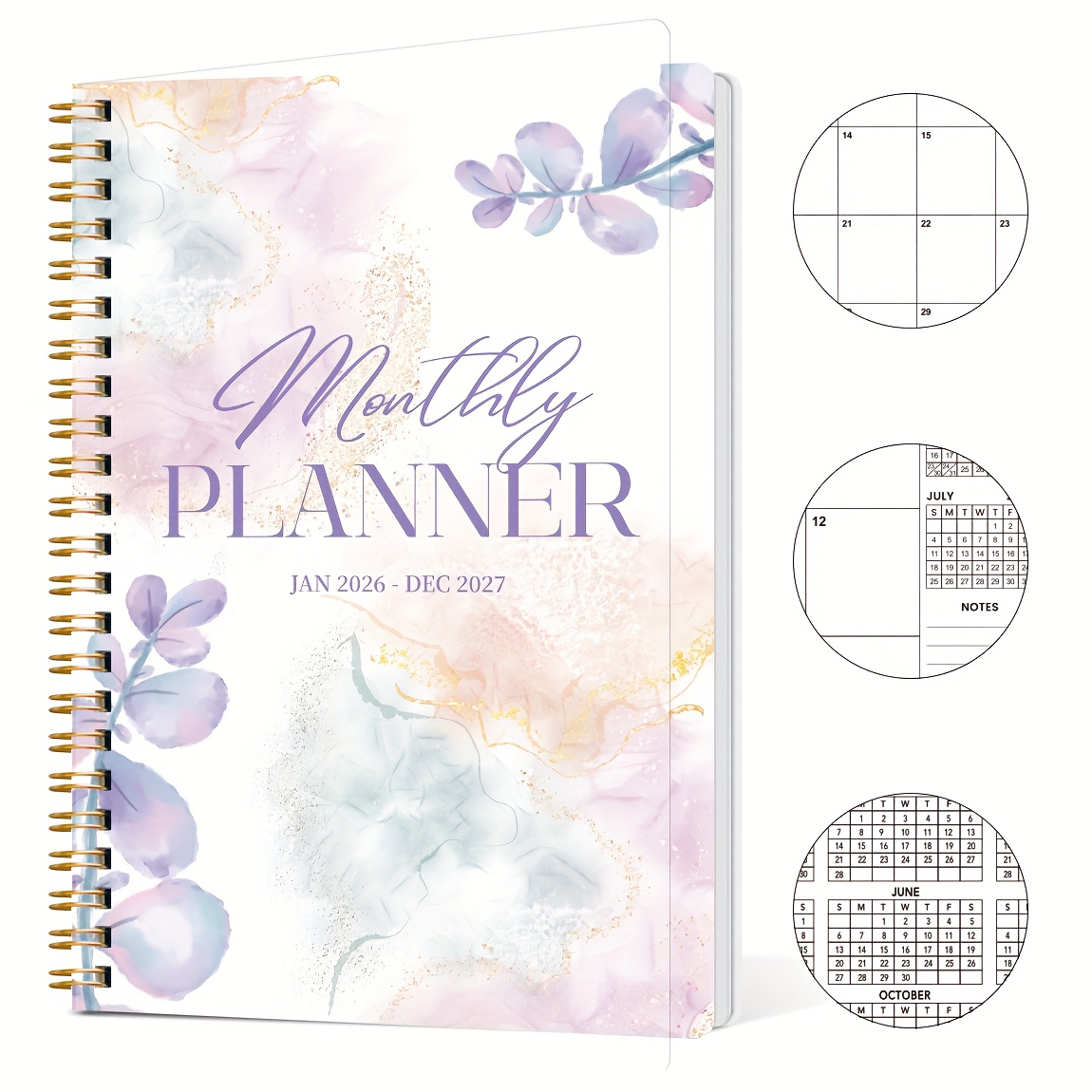 2025.7-2027.6 Monthly Planner: 24 Month, Watercolor Floral Cover Planning Notebook, Weekly Agenda, Academic Planning Notebook, Notebook To Increase Productivity