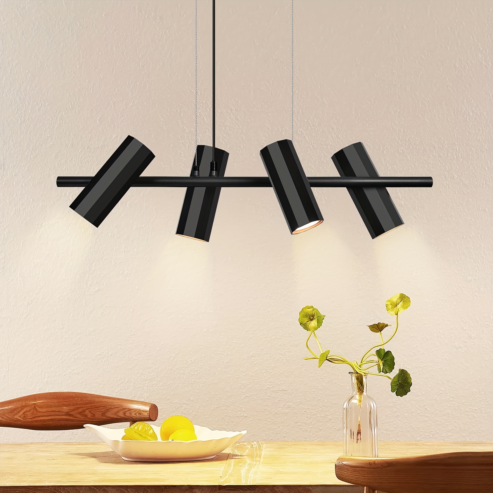 Image of 1pc Four-bulb Dining Table Chandelier, For Dining Table Decoration; Metal Living Room Chandelier, Suitable For Indoor Spaces Such As Kitchens And Bedrooms. Bulbs Not Included