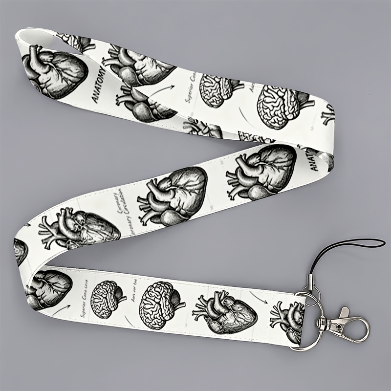 TEMU 2d Suitable For Men And Women Work Or School, Black White Anatomy Heart Brain Print Lanyard For Phones And Id Badges Ideal For And Students