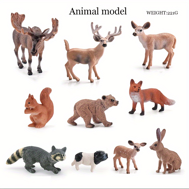 A Model Toy Set Featuring Realistic Wild Animals Like Moose, White-tailed Deer, , Rabbits, And Raccoons