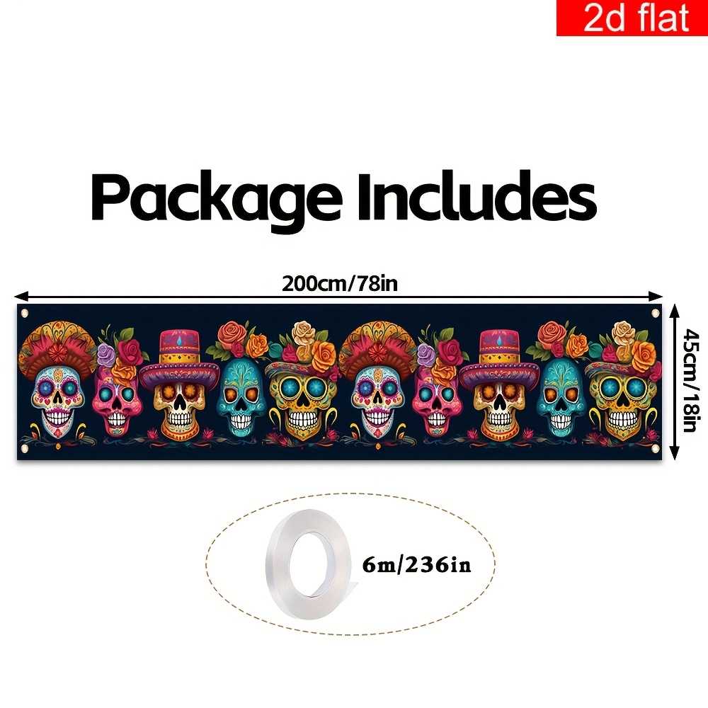 2d Flat Banner, 1pc, Mexican Yard Banner, Polyester, Candy Pattern, Suitable For Indoor Outdoor Garden Porch And Lawn Decoration