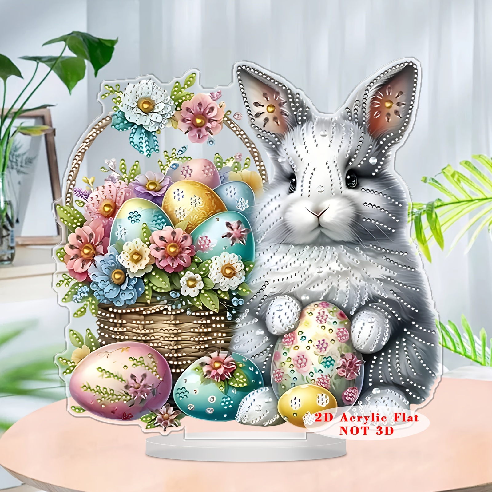 

1pc Easter Bunny & , 2d Acrylic Flat Figurine, Ornament, Ideal For Bedroom, Cafe, Valentine's Day, Day, Father's Day Gift - No Electricity Needed