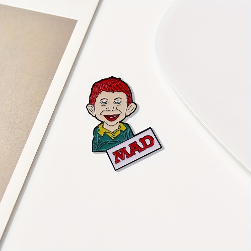 

1pc Red-haired Cartoon Boy "mad" Brooch Pin - Vintage Style Zinc Alloy With Clasp, Ideal For & Parties