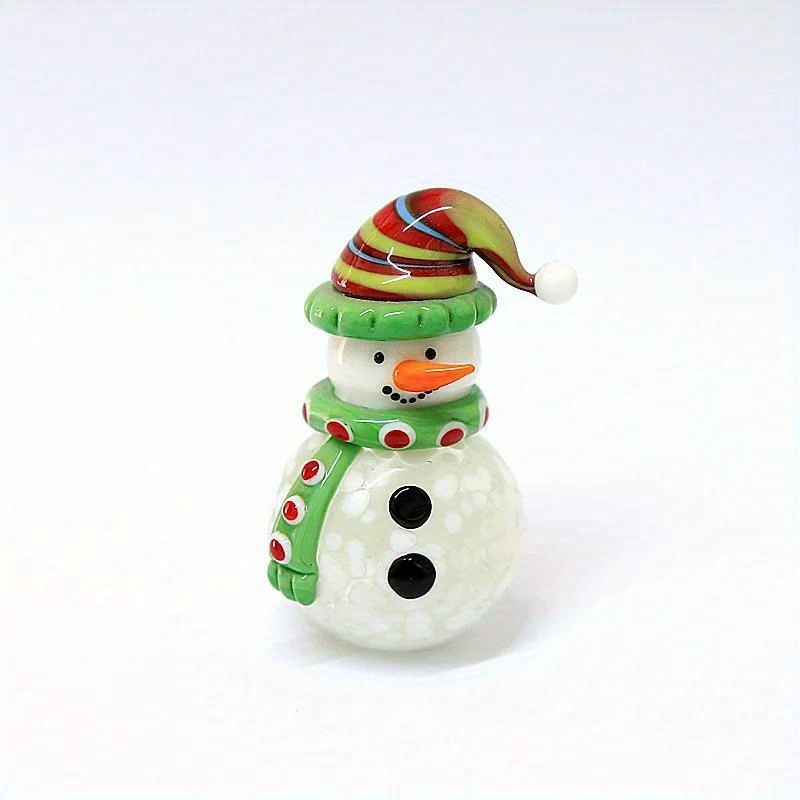 Handcrafted Glass Snowman Statue, Miniature Santa Claus Collectible For Home Decoration