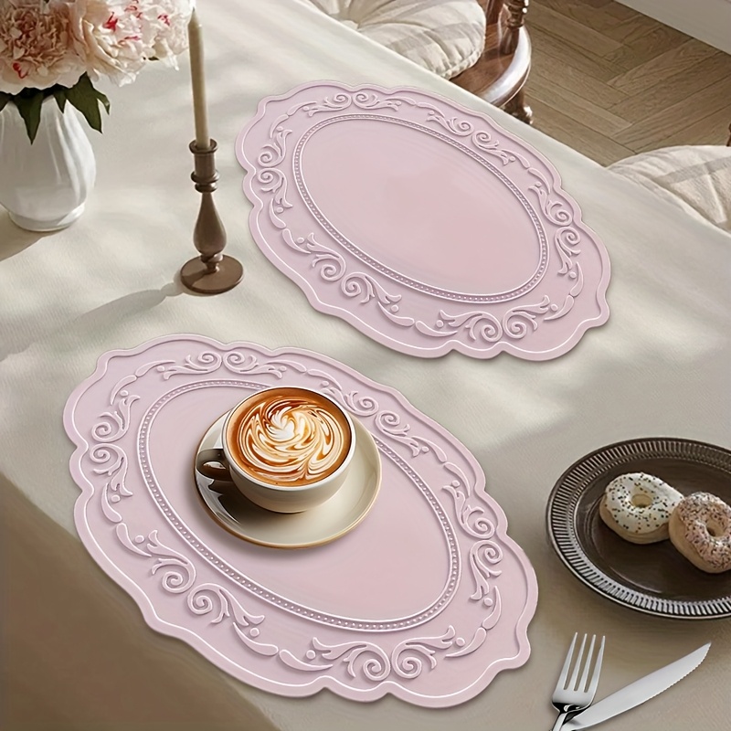 

Elegant Oval Silicone Placemat With Floral Design – Heat-resistant, Non-slip Table Mat For Dining, Easy To Clean, Kitchen And Restaurant Decor, Silicone Mats For Kitchen Counter