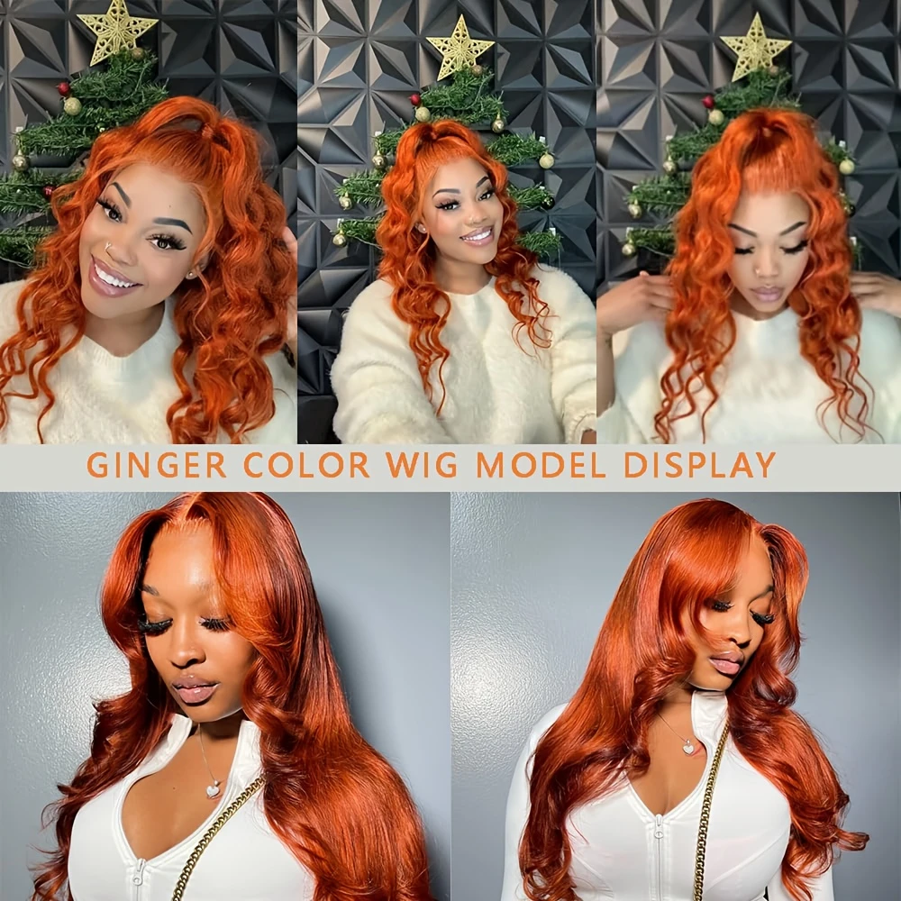 350 ginger human hair lace front wig 13x6 hd glueless wig 200 density body wave 20 38 inch for women of all versatile hairpiece highdensity hairpiece protective hairstyle beauty accessory details 10