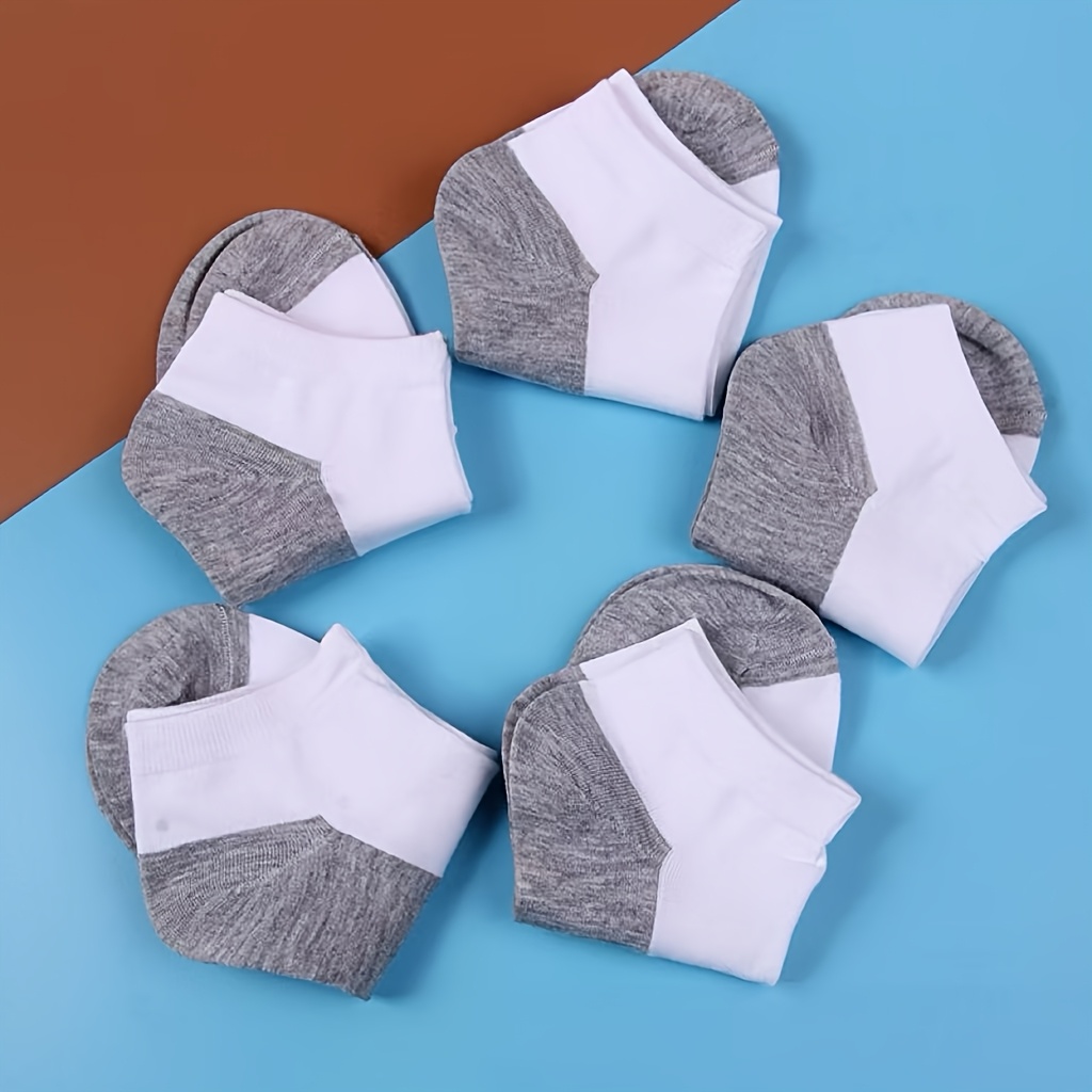 5 Pair White And Grey Easy Casual Short Socks For