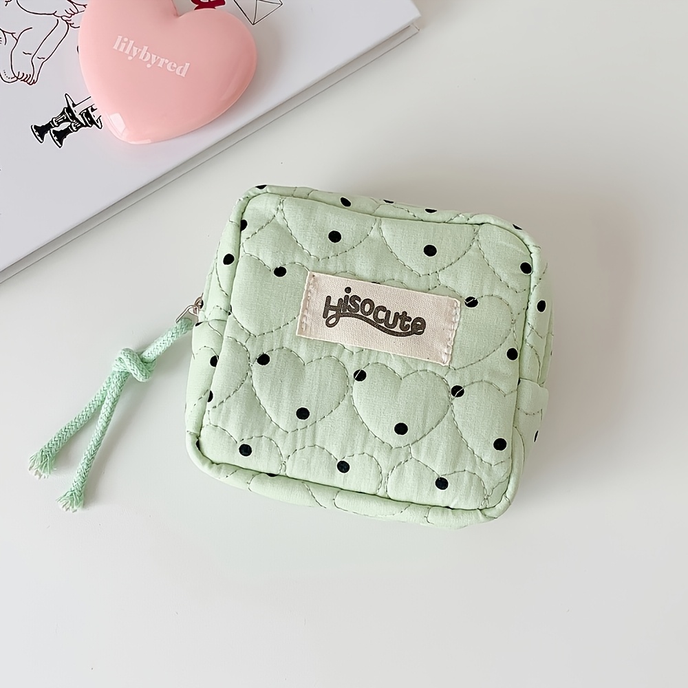 TEMU [women' Purse] 1pc Polka Dot And Heart Mini Square Coin Purse, Korean Style Makeup Bag, Options , Portable Cosmetic Storage Bag With Pocket And