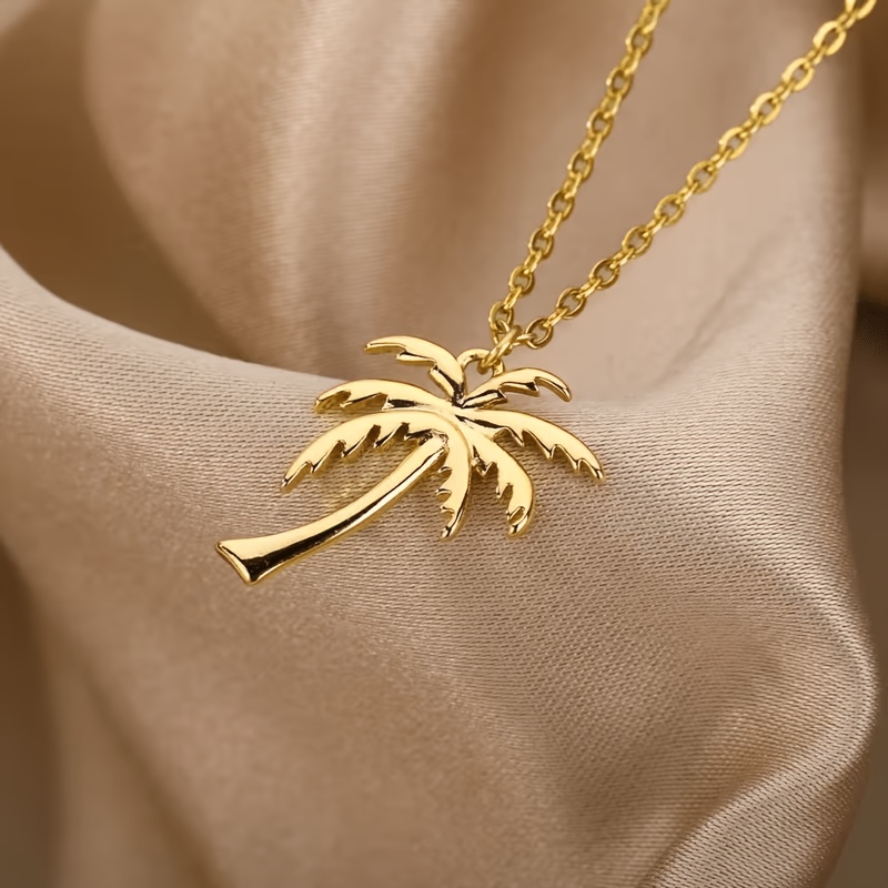 TEMU Squisita collana in acciaio inossidabile con palma da per donna, collana con ciondolo in stile boh矇mien, accessori estivi da spiaggia e , design