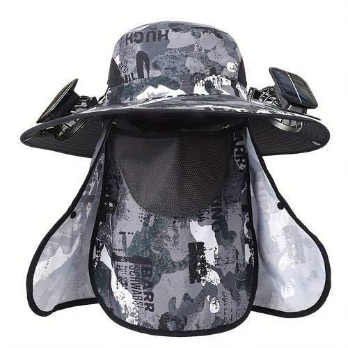 hat for outdoor fishing with two solar powered fans it features a removable sunshade and a back flap offers three cooling with solar and usb quick charging options fashionable and integrated with technology versatile for hi