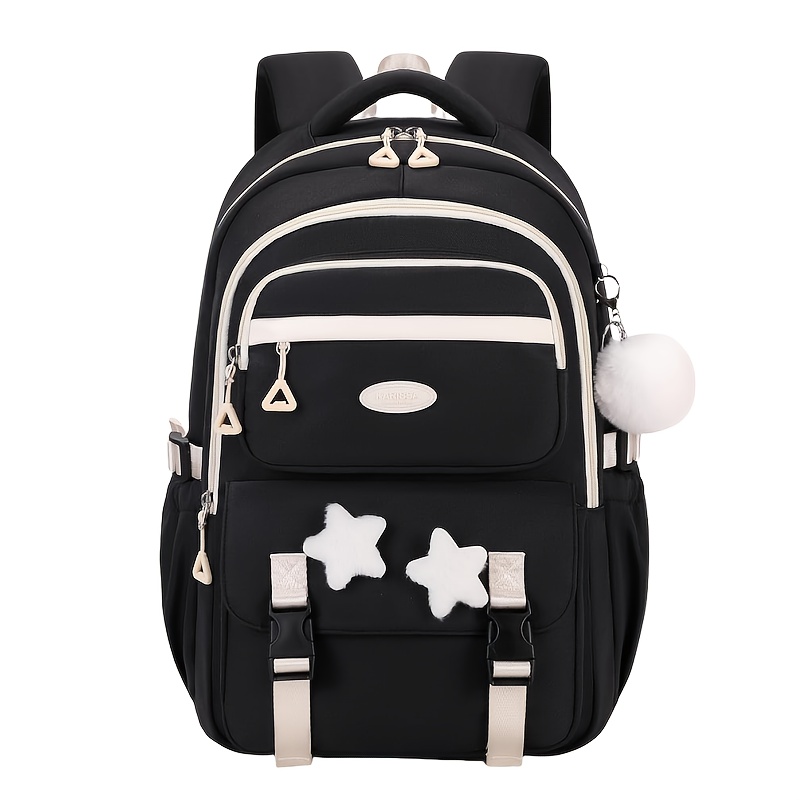 Image of 1pc Backpack, Casual Large School Bag, Lightweight School Backpack With Pendant And Star Badge, Ideal For Back To School, Birthdays Or Christmas Gift