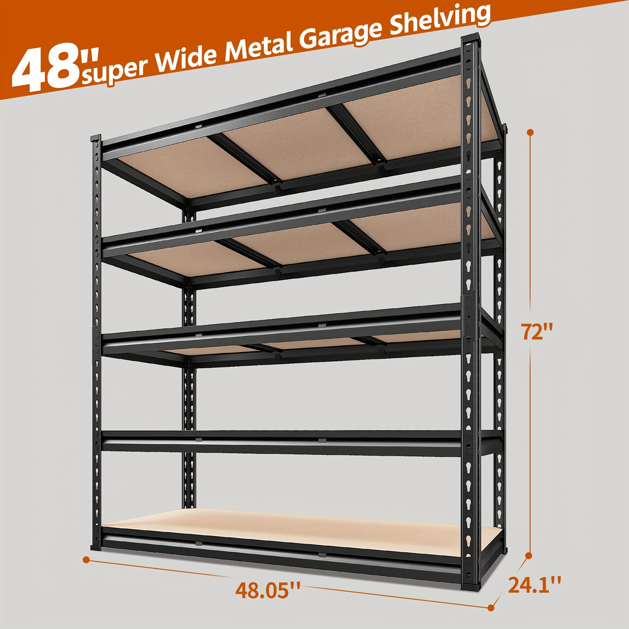 TEMU 3020lbs Storage Shelves 48" W Garage Shelving Heavy Duty 5 Tier Heavy Duty Shelving Adjustable Garage Shelves For Basement, Warehouse,