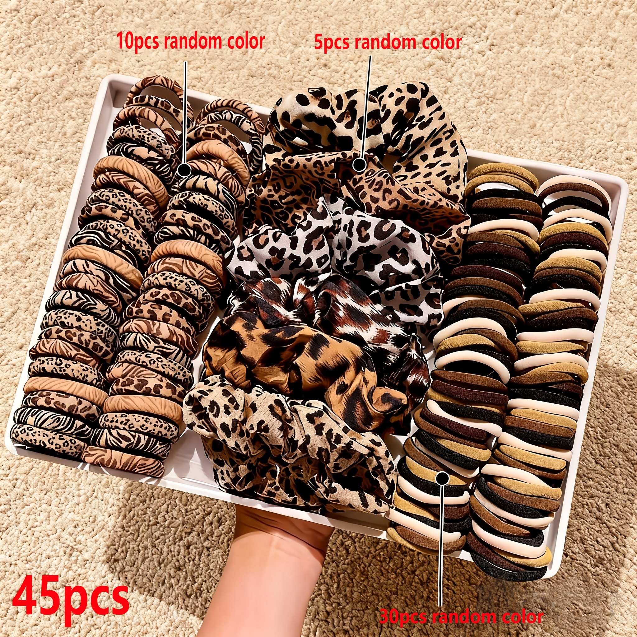 E-shop Ein Set aus 45 Haargummis mit Leopardenmuster, mit einem einfachen und vielseitigen Design