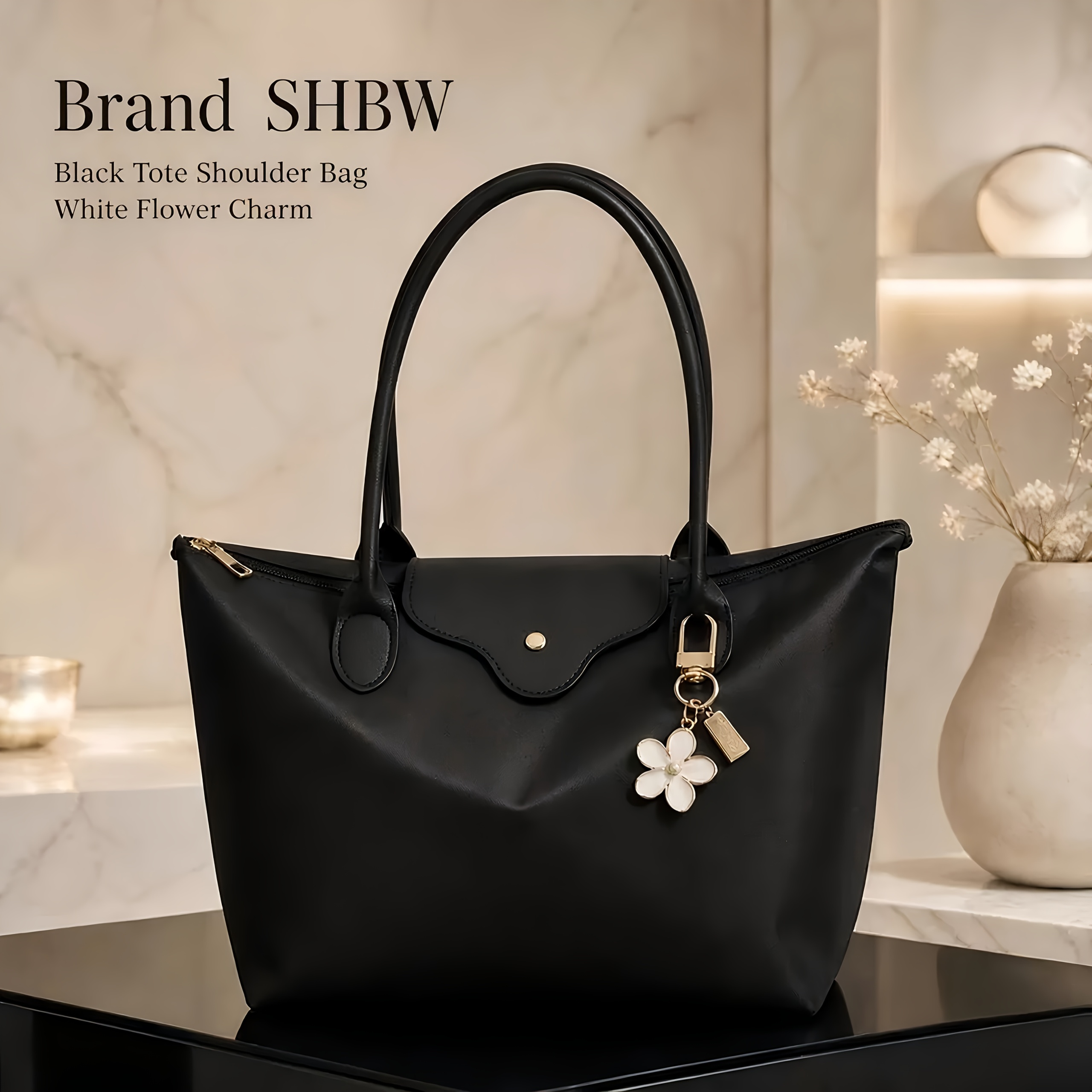 TEMU Colgante Llavero Desmontable y Bolso Tote Grande Retro para Mujer - Bolso de Negro Sólido con Cremallera, Ideal para el Trabajo, Viajes y