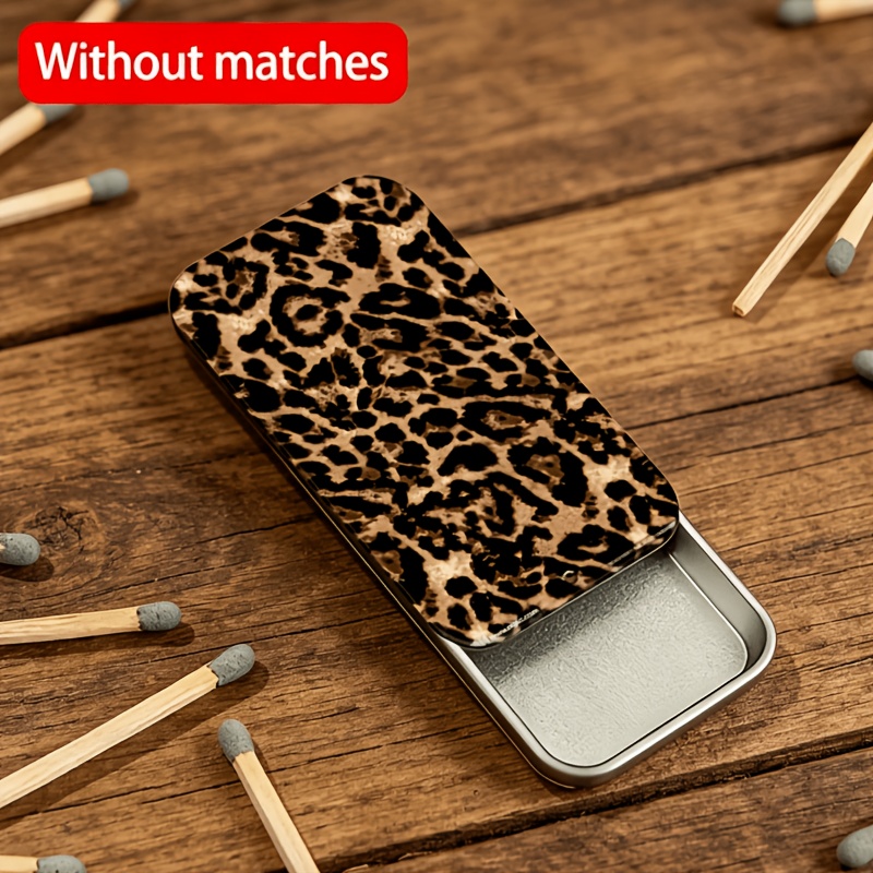 TEMU 1pc Leopard Print Metal Matchbox, Portable Vintage-style Match Holder, Sliding Metal Container, Suitable For Daily Use, Matches Not Included