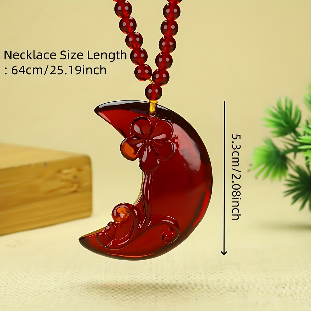 Fashion Moon Flower Amber Pendant Necklace, Gift for Her