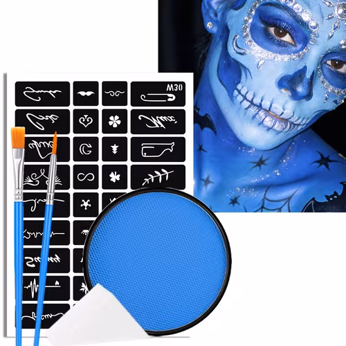 Face Body Paint Palette Sponge Stencils Kit