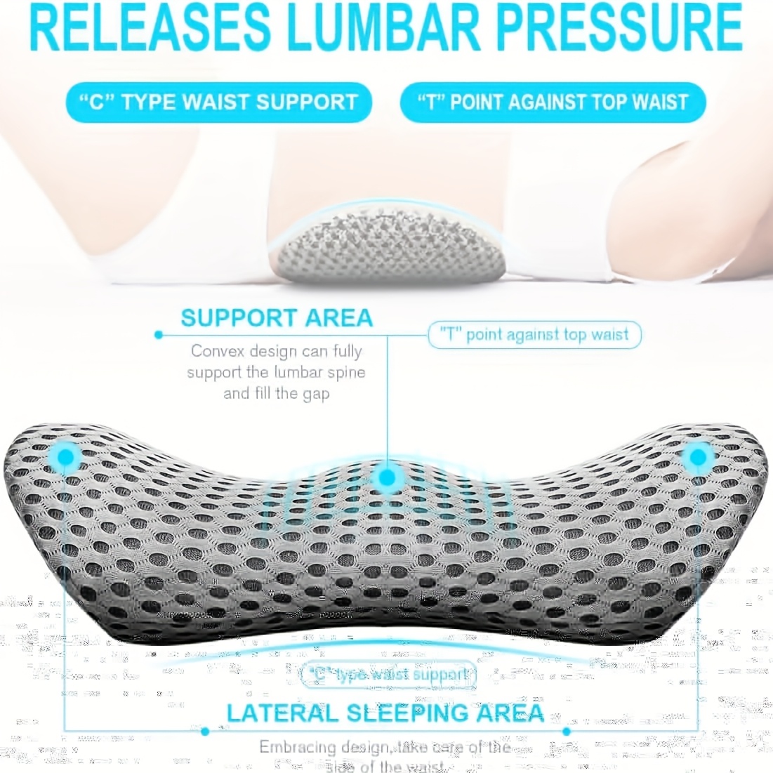 ergonomic lumbar support pillow for office chair - posture-  lower back cushion with spinal  , machine washable lumbar pillow for desk, car, home - no power needed, ideal for lower back relief & long hours sitting, backrest pillow, contoured design, durable construction, desk workers,  able seating, breathable material, long sitting   Product details 0