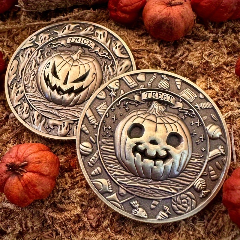 

Halloween Challenge Coin Set, Trick Or Treat Pumpkin Design, Collectible Metal Coins For Holiday Gift And Decorations