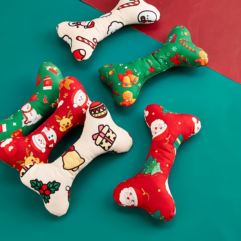 1pc Pet Plush Toy Christmas Bone Birthday Bone Cat Dog Wear-resistant Chew Toy Sound Toy Christmas Birthday Party Toy Healthy Play