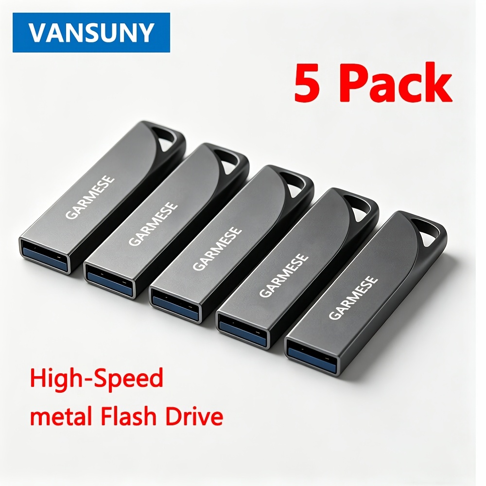 TEMU Vansuny 5 Pack 8gb 16gb Usb 2.0 Flash Drive, Metal Slim Portable With Keychain Hole, For Pc/laptop/car/travel Data Storage