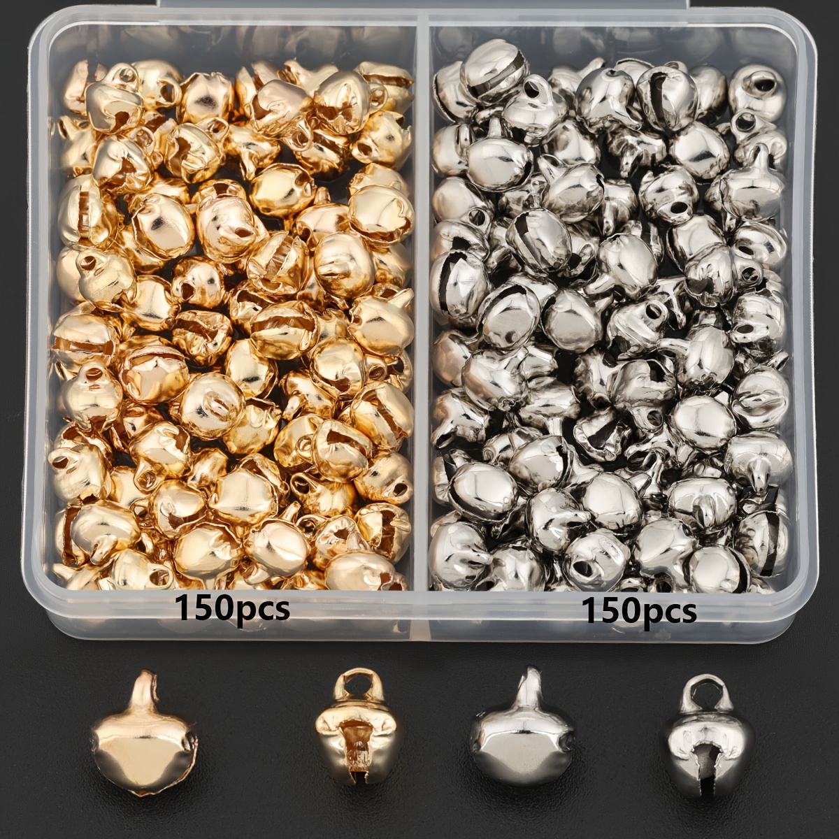 TEMU 150pcs/300pcs Kc Golden+white K Teardrop-shaped Bell Pendant, Mini Bell Charm, Holiday Decoration Pendant, Bead Connector, Ideal For Diy