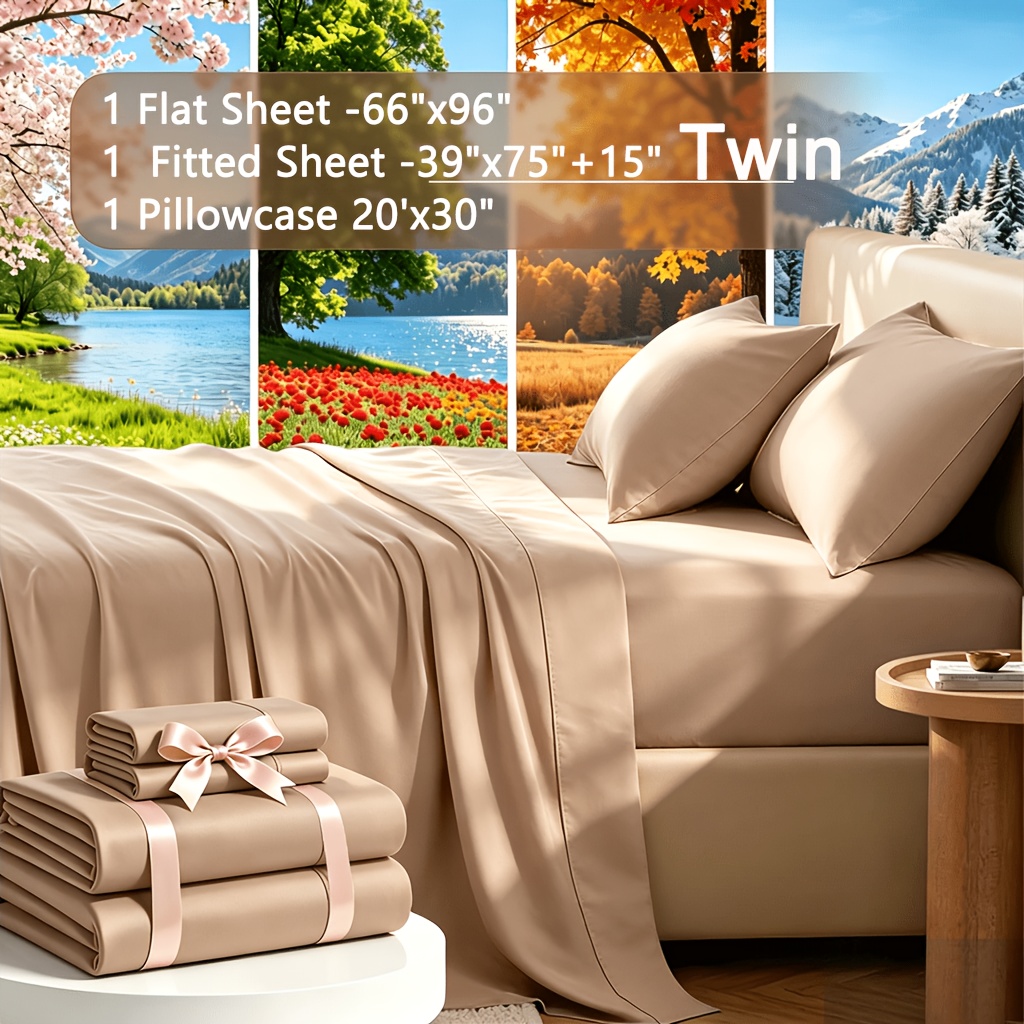 TEMU 3/4pcs Bed Sheet Set, Cooling Fabric, Fitted Sheet Set, Deep Pocket, Cooling & Breathable With Smooth Feel, Ultra Soft For Hot Sleepers, Shrink,
