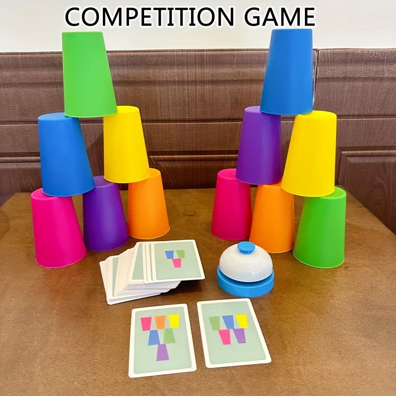 random color 50 cards 12 cups 1 bell 50 cards 6 cups game set puzzle game stacked cup desktop game stacked tower game christmas gift interactive toy