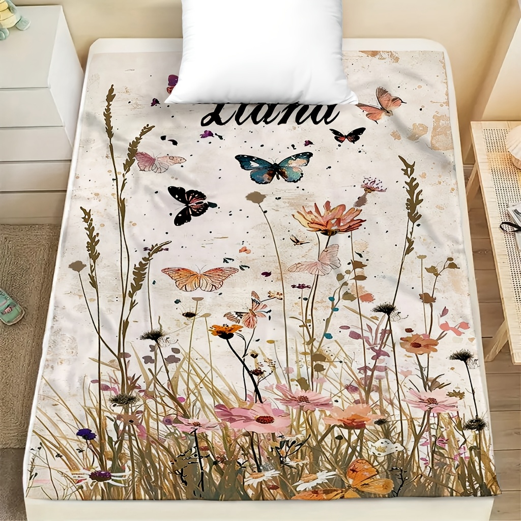 Custom Digital Print Blanket with Floral Watercolor Design