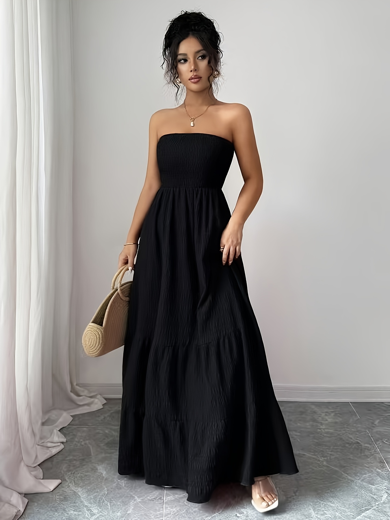 Bohemian Strapless Mermaid Dress - Long A-Line Smock Dress with Smock  Button Closure & Smocked Waist, -Length Beach Wedding Guest Gown, Machine  Washable Solid Color Summer Evening Dress for Prom, ...