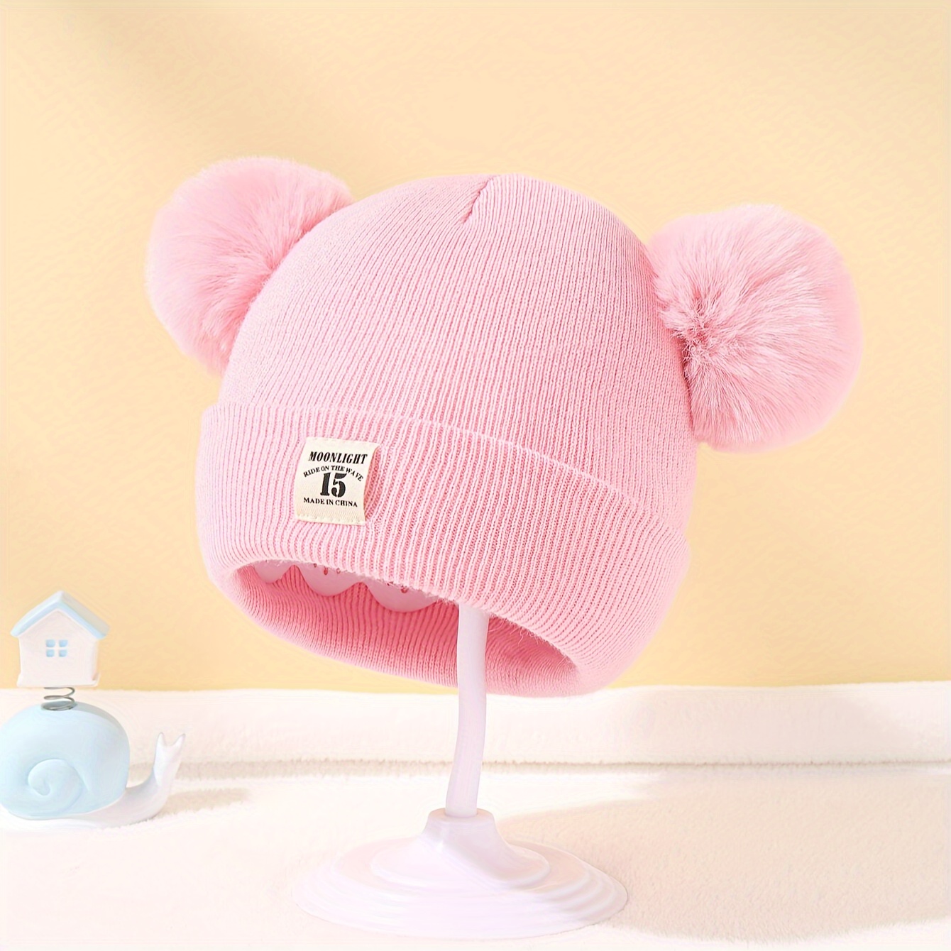 3pcs Children's Knitted Beanie Hat Set with Pom Pom